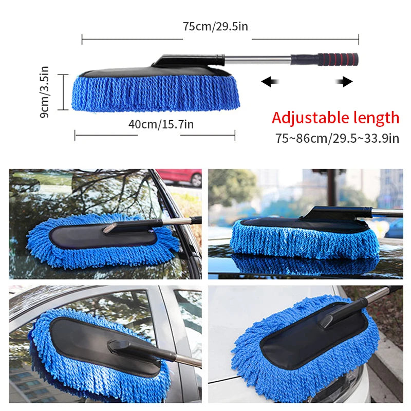 Cepillo telescópico de microfibra para lavado de autos, herramienta de limpieza.