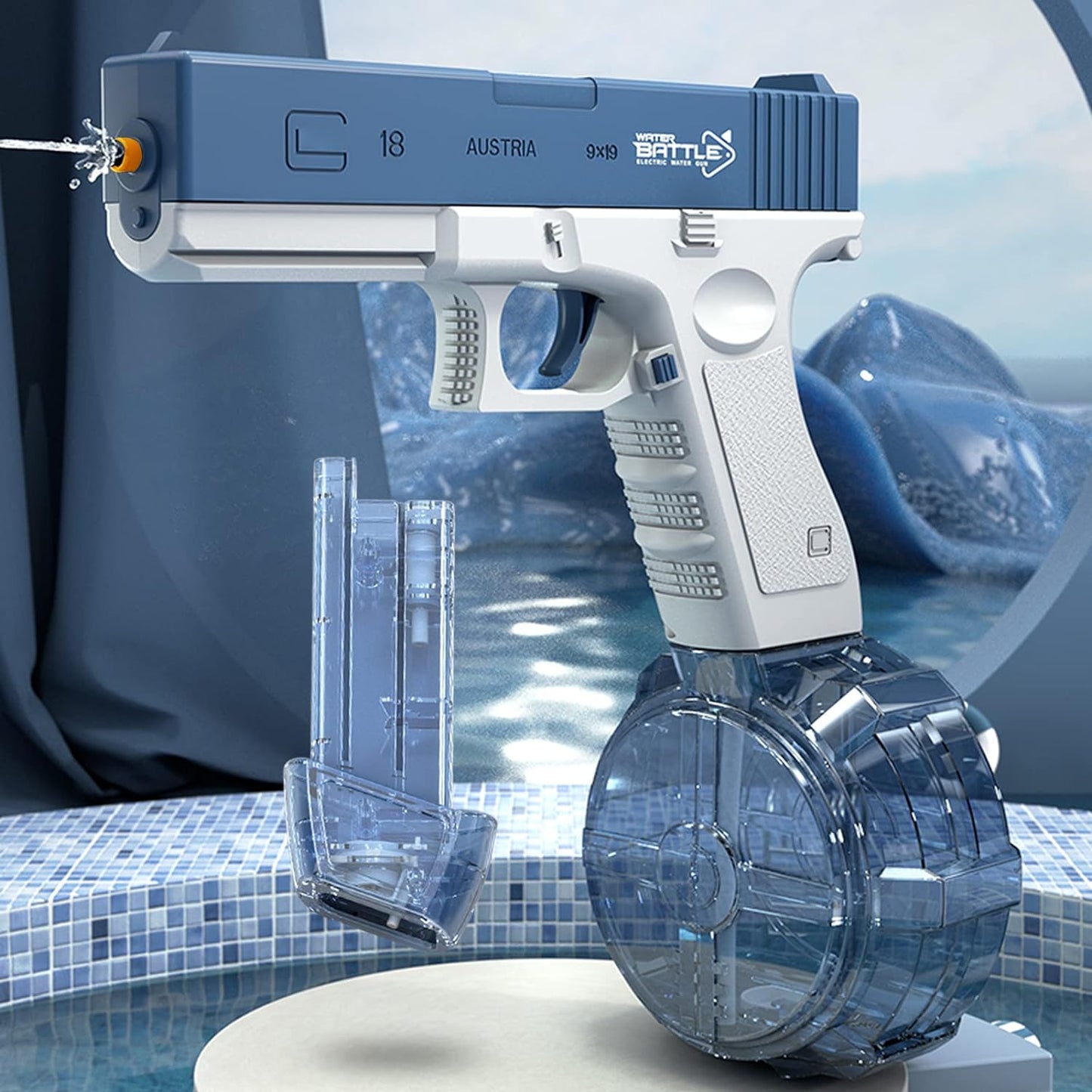 Pistola de agua eléctrica para adultos, pistola de agua alimentada por batería, pistola de agua automática recargable, rango de capacidad de hasta 32 pies para adultos y niños, azul