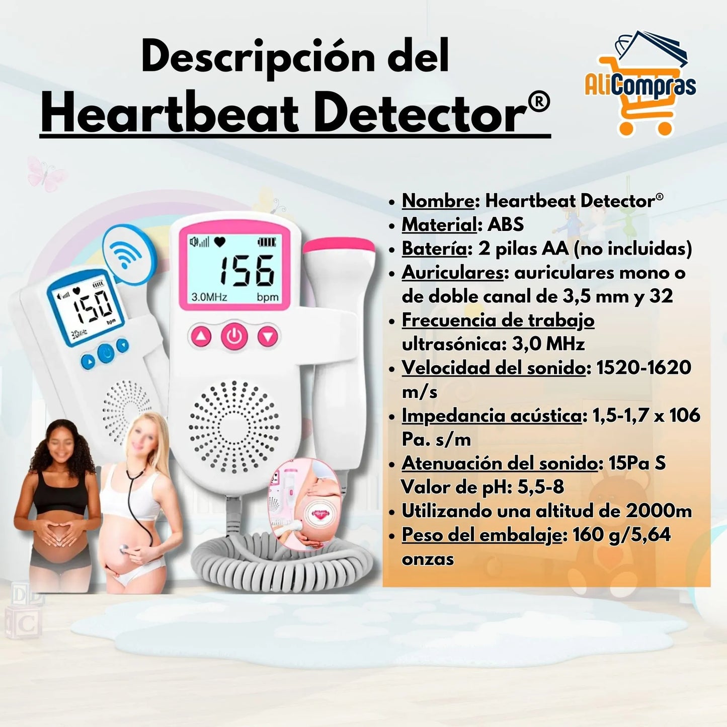 Detector de latidos fetales - Doppler o Eco fetal - Heartbeat Detector®