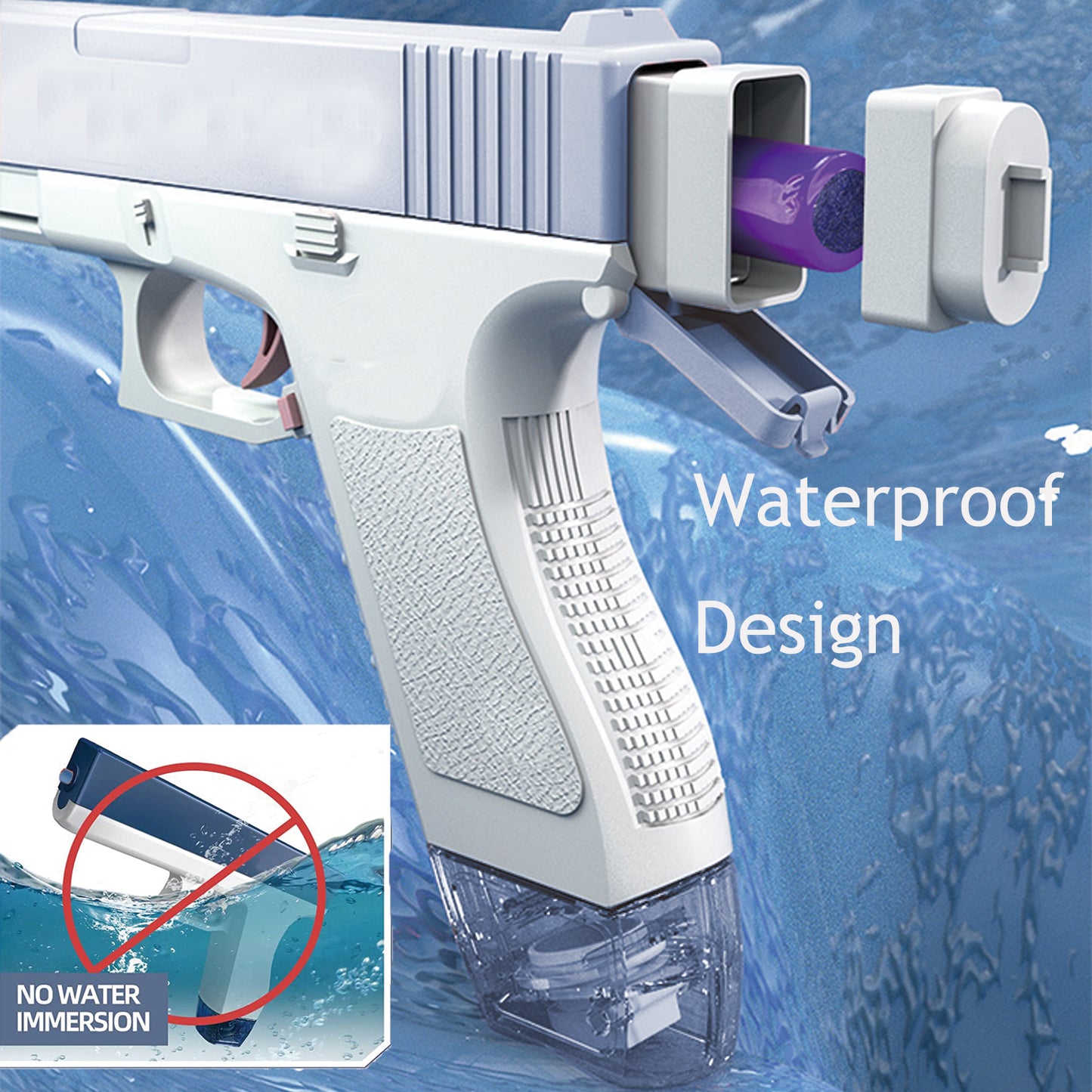 Pistola de agua eléctrica para adultos, pistola de agua alimentada por batería, pistola de agua automática recargable, rango de capacidad de hasta 32 pies para adultos y niños, azul